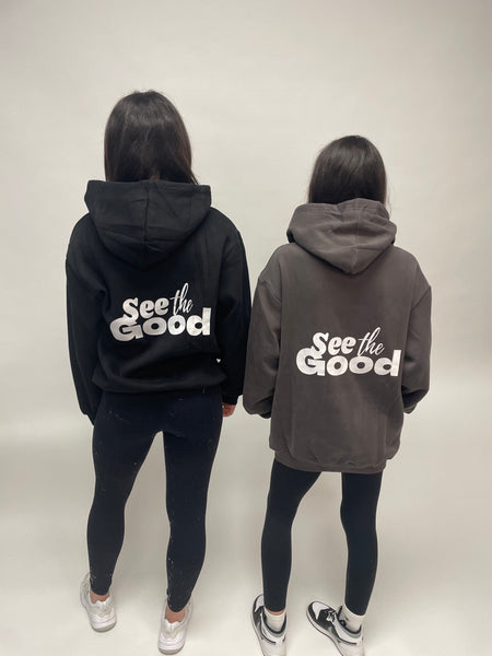 tsw leisure club - SEE THE GOOD charcoal longline hoodie