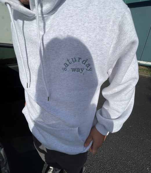 tsw leisure club - white grey x soft evergreen longline unisex hoodie