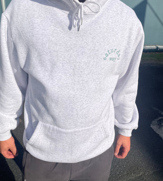 tsw leisure club - white grey x soft evergreen longline unisex hoodie