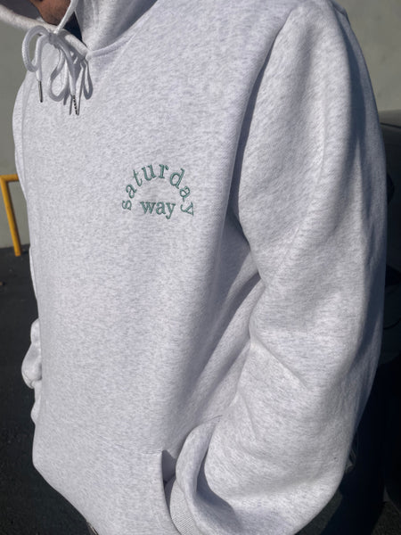 tsw leisure club - white grey x soft evergreen longline unisex hoodie