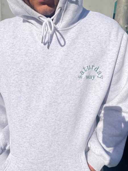 tsw leisure club - white grey x soft evergreen longline unisex hoodie