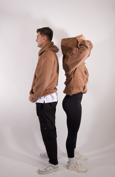 tsw leisure club - toffee brown longline unisex hoodie